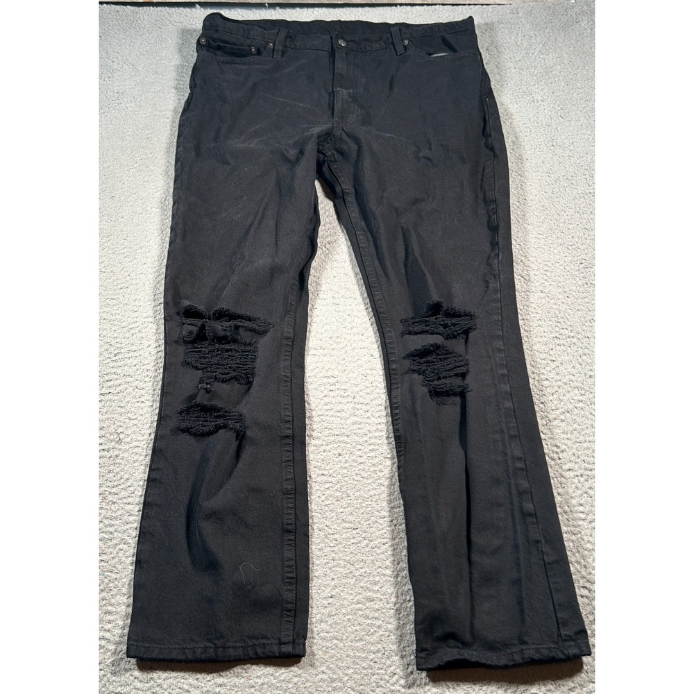 Levis 511 Jeans Mens‎ 40 X 30.5 Black Denim Mid Rise Straight Leg Distressed